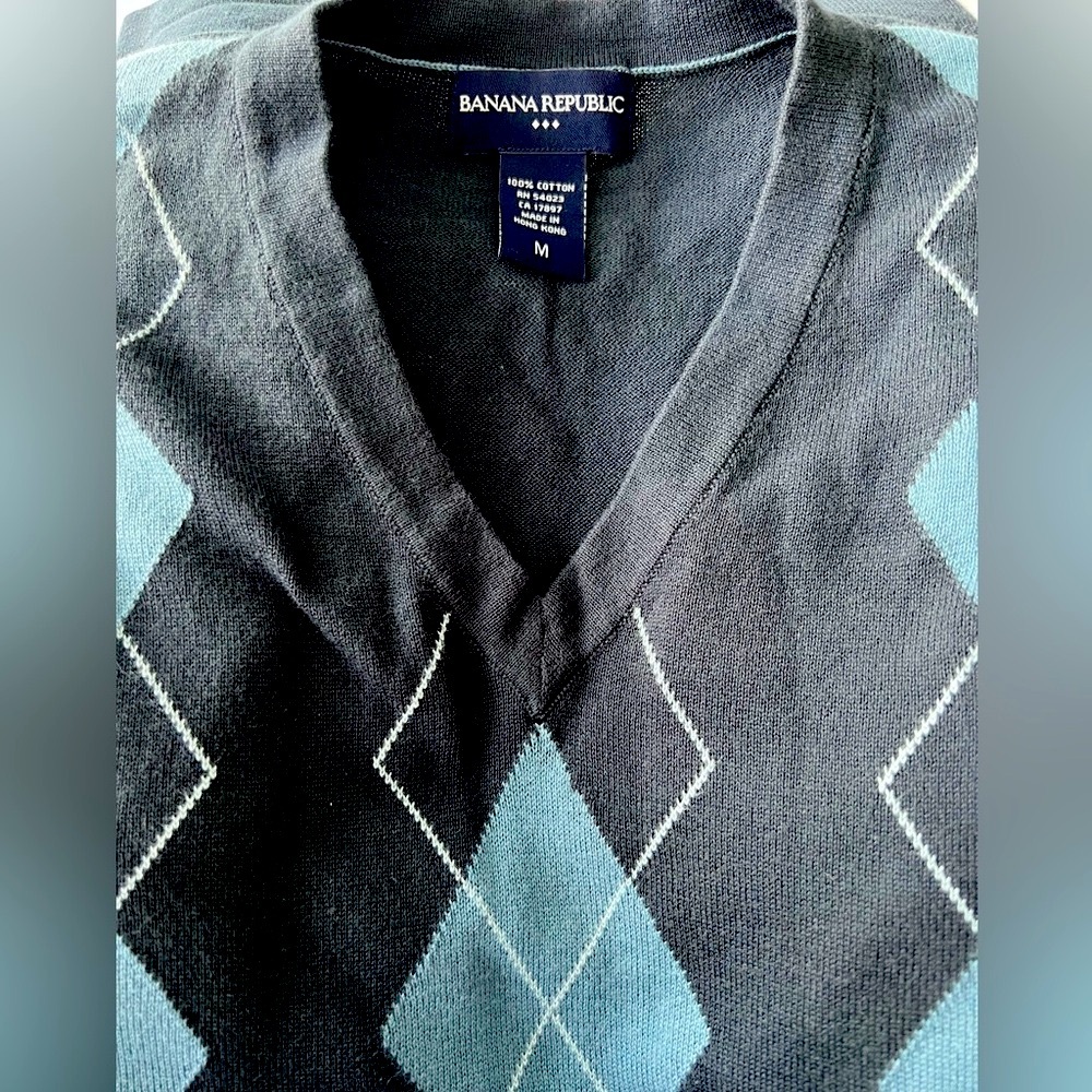 Men's Banana Republic Cotton V-neck Argyle Sweater long sleeves - Picture 3 of 6
